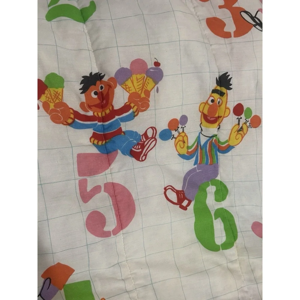 Vintage Sesame Street Twin Comforter Blanket Numbers Big Bird Cookie Monster